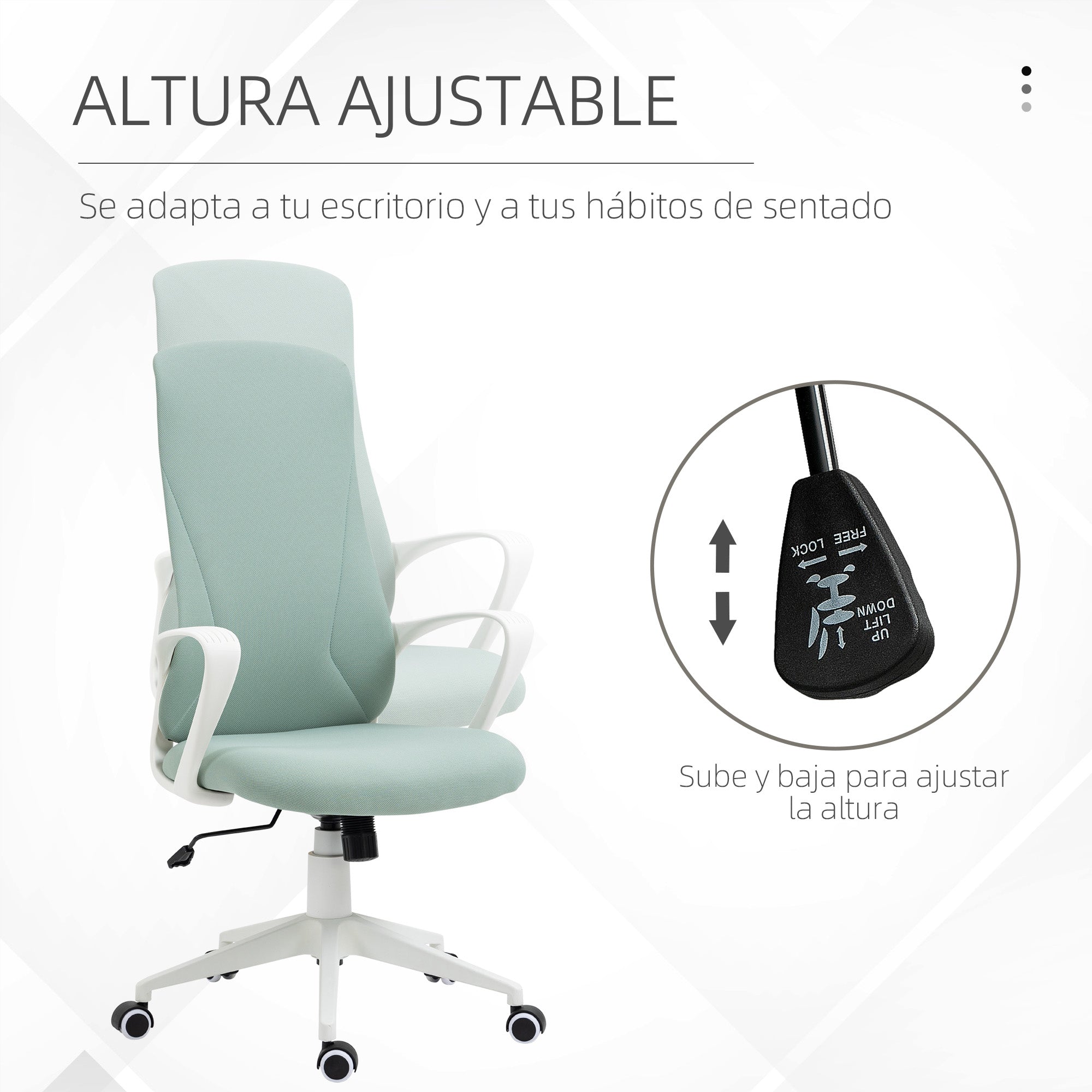 Swivel Office Chair Youth Desk Chair with Adjustable Height Tilt Function Armrests and High Back 62x56x110-119.5 cm Green