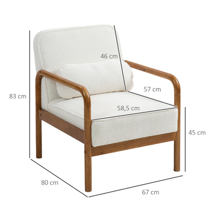 Loop Fabric Lounge Chair, Modern Relax Chair with Cushion and Rubber Wood Frame, Chair for Bedroom, Living Room, Dining Room, White