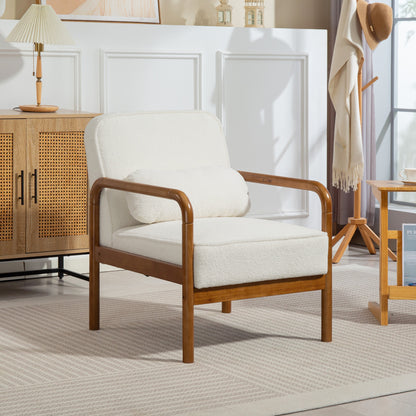 Loop Fabric Lounge Chair, Modern Relax Chair with Cushion and Rubber Wood Frame, Chair for Bedroom, Living Room, Dining Room, White