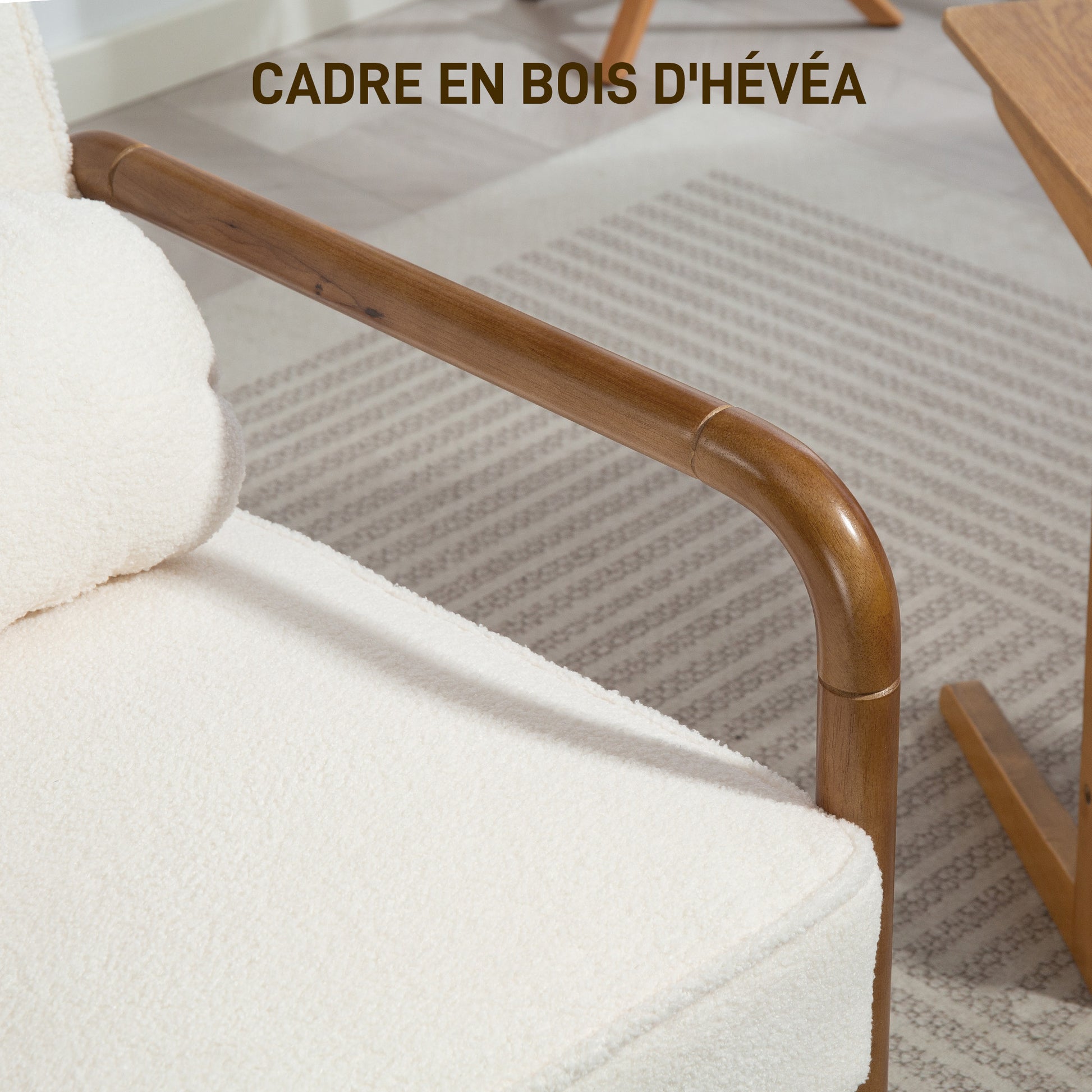 Loop Fabric Lounge Chair, Modern Relax Chair with Cushion and Rubber Wood Frame, Chair for Bedroom, Living Room, Dining Room, White