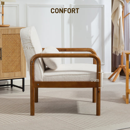 Loop Fabric Lounge Chair, Modern Relax Chair with Cushion and Rubber Wood Frame, Chair for Bedroom, Living Room, Dining Room, White