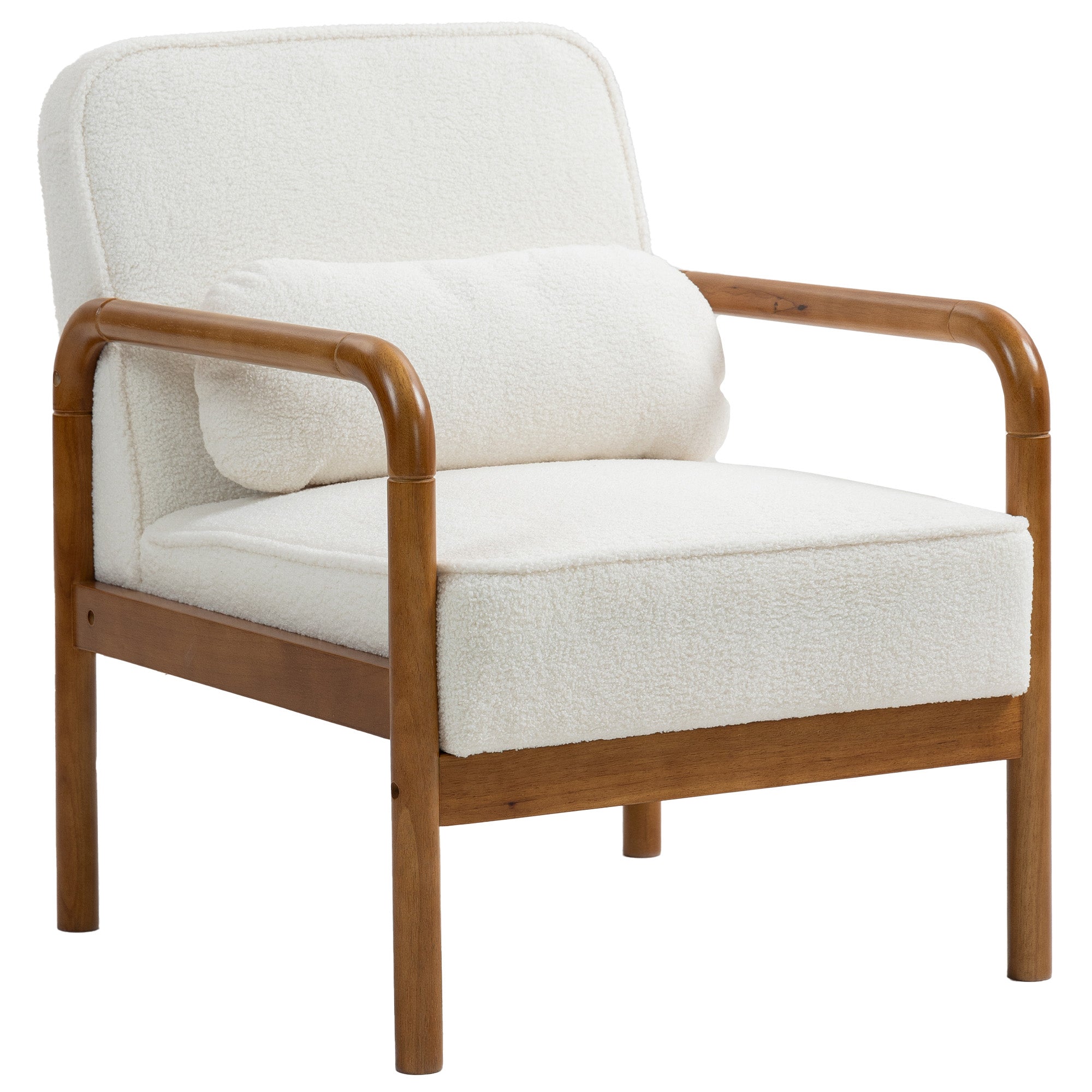Loop Fabric Lounge Chair, Modern Relax Chair with Cushion and Rubber Wood Frame, Chair for Bedroom, Living Room, Dining Room, White