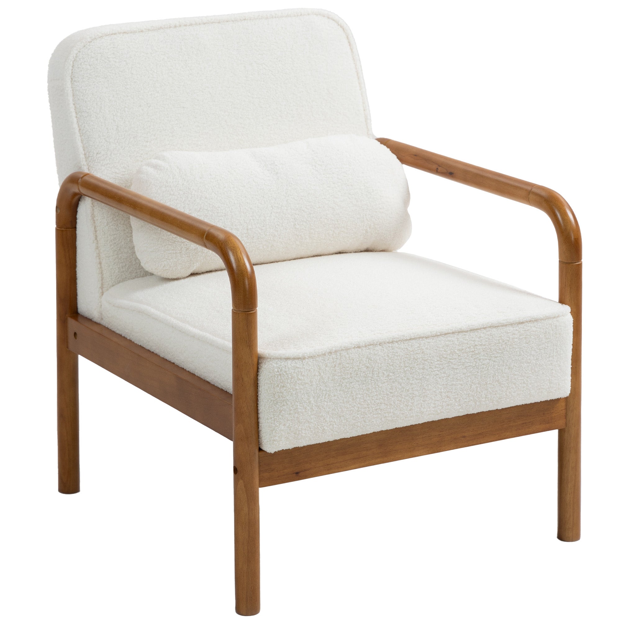 Loop Fabric Lounge Chair, Modern Relax Chair with Cushion and Rubber Wood Frame, Chair for Bedroom, Living Room, Dining Room, White