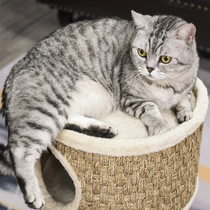 Scratching Barrel 70 cm High Ø 37.5 cm Three-story Cat Barrel with Sisal Rope, Cat Cave, Scratching Post for Small Cats, Khaki+Coffee