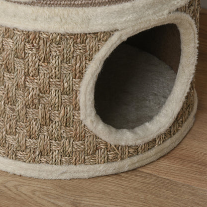 Scratching Barrel 70 cm High Ø 37.5 cm Three-story Cat Barrel with Sisal Rope, Cat Cave, Scratching Post for Small Cats, Khaki+Coffee
