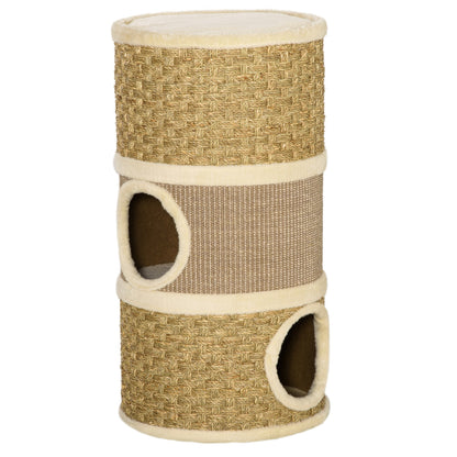 Scratching Barrel 70 cm High Ø 37.5 cm Three-story Cat Barrel with Sisal Rope, Cat Cave, Scratching Post for Small Cats, Khaki+Coffee