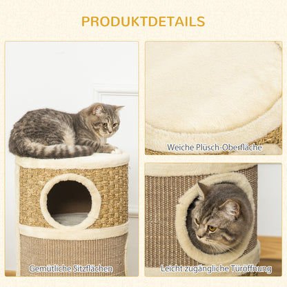 Scratching Barrel 70 cm High Ø 37.5 cm Three-story Cat Barrel with Sisal Rope, Cat Cave, Scratching Post for Small Cats, Khaki+Coffee