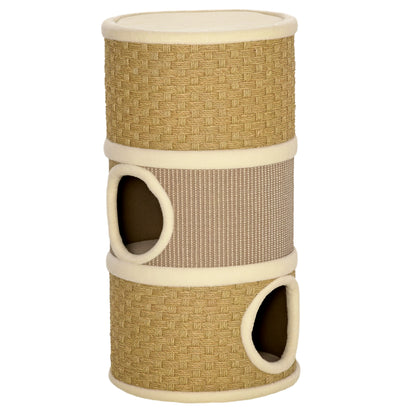 Scratching Barrel 70 cm High Ø 37.5 cm Three-story Cat Barrel with Sisal Rope, Cat Cave, Scratching Post for Small Cats, Khaki+Coffee