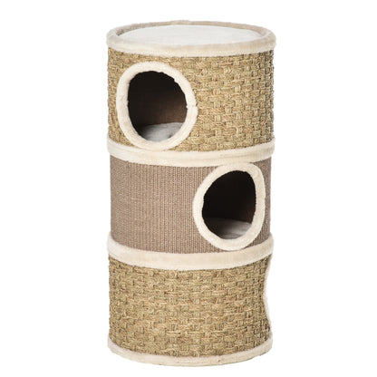 Scratching Barrel 70 cm High Ø 37.5 cm Three-story Cat Barrel with Sisal Rope, Cat Cave, Scratching Post for Small Cats, Khaki+Coffee