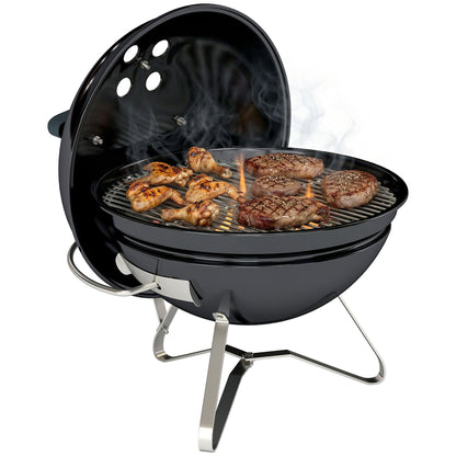 Portable Charcoal Grill, Round Charcoal Barbecue with Lid Stand, Cooking Grate, Adjustable Vents, for Balcony, Picnic, Camping, Ø41 x 44 cm, Black