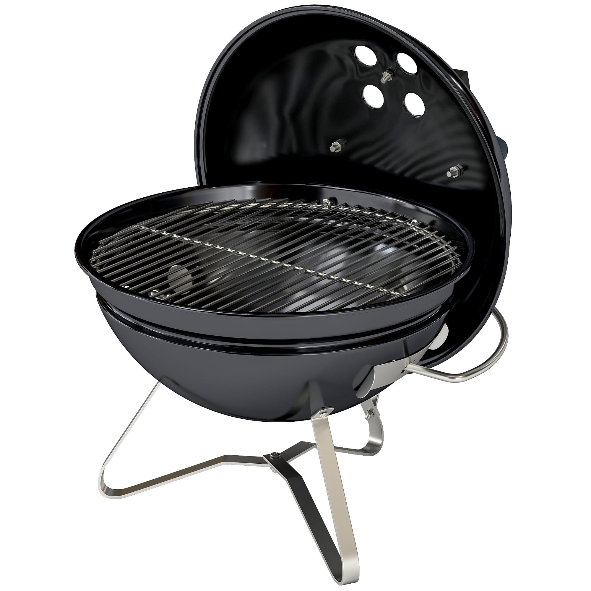 Portable Charcoal Grill, Round Charcoal Barbecue with Lid Stand, Cooking Grate, Adjustable Vents, for Balcony, Picnic, Camping, Ø41 x 44 cm, Black