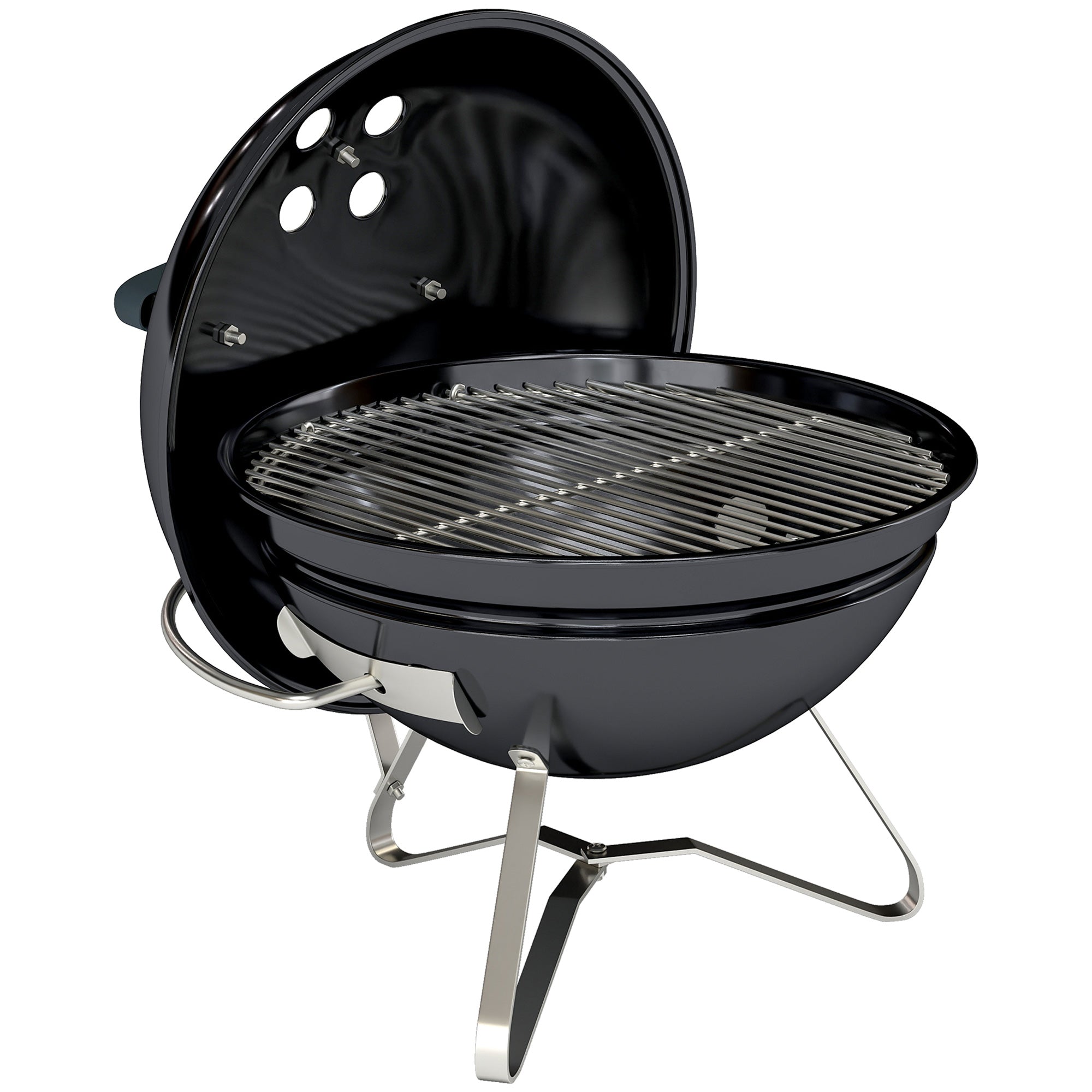 Portable Charcoal Grill, Round Charcoal Barbecue with Lid Stand, Cooking Grate, Adjustable Vents, for Balcony, Picnic, Camping, Ø41 x 44 cm, Black
