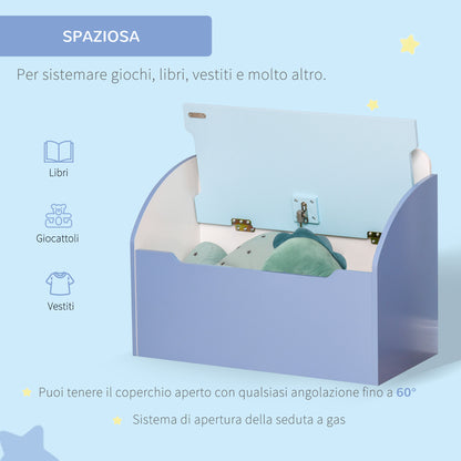 Toy Box with Bench 2 in 1 made of Wood, Toy Chest with Backrest for Children Aged 3-6 Years, 60x30x50 cm, Blue