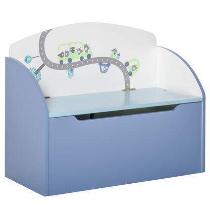 Toy Box with Bench 2 in 1 made of Wood, Toy Chest with Backrest for Children Aged 3-6 Years, 60x30x50 cm, Blue