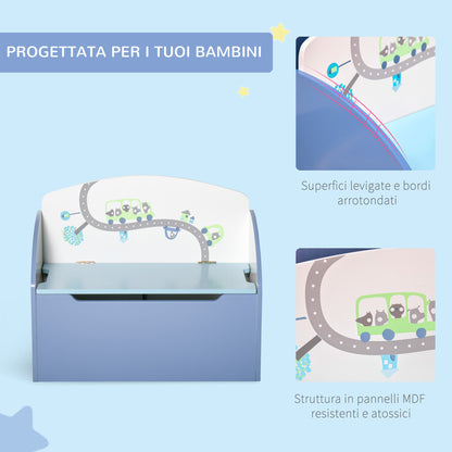 Toy Box with Bench 2 in 1 made of Wood, Toy Chest with Backrest for Children Aged 3-6 Years, 60x30x50 cm, Blue