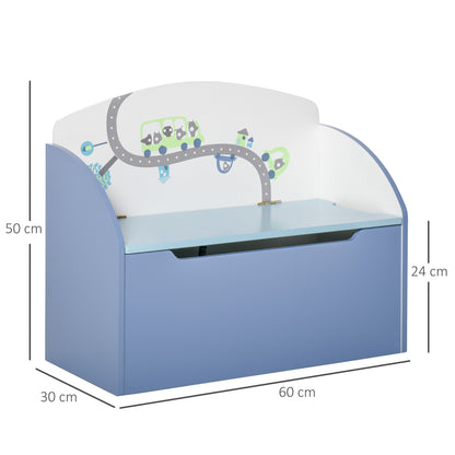 Toy Box with Bench 2 in 1 made of Wood, Toy Chest with Backrest for Children Aged 3-6 Years, 60x30x50 cm, Blue