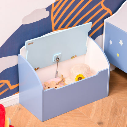 Toy Box with Bench 2 in 1 made of Wood, Toy Chest with Backrest for Children Aged 3-6 Years, 60x30x50 cm, Blue
