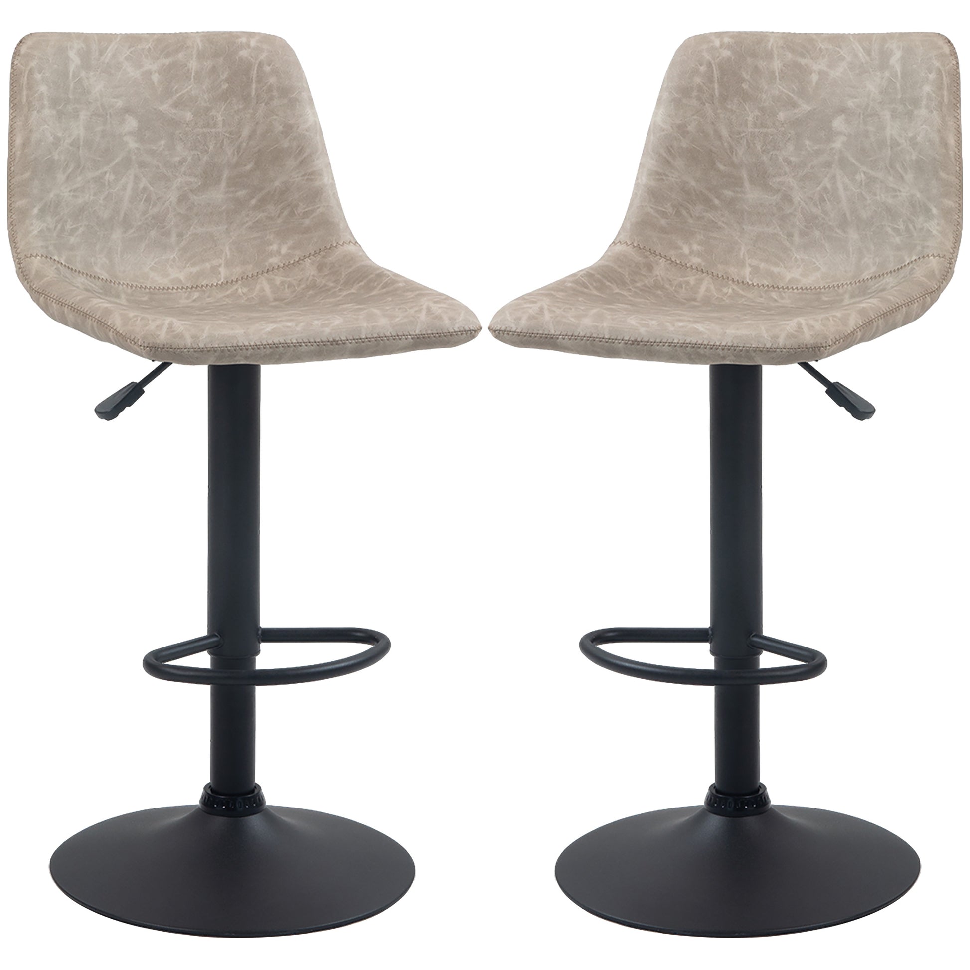 Set of 2 vintage style adjustable swivel bar stools with synthetic upholstery - beige - adjustable height 60-81H cm