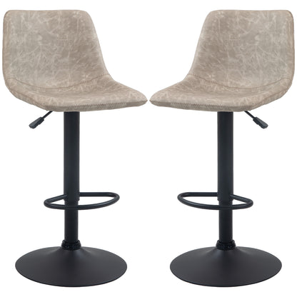 Set of 2 vintage style adjustable swivel bar stools with synthetic upholstery - beige - adjustable height 60-81H cm