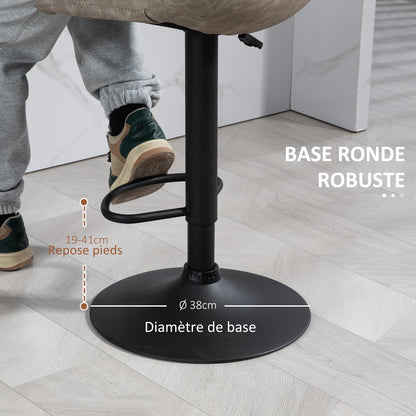 Set of 2 vintage style adjustable swivel bar stools with synthetic upholstery - beige - adjustable height 60-81H cm