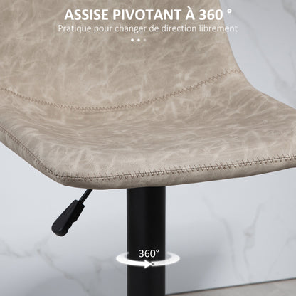 Set of 2 vintage style adjustable swivel bar stools with synthetic upholstery - beige - adjustable height 60-81H cm