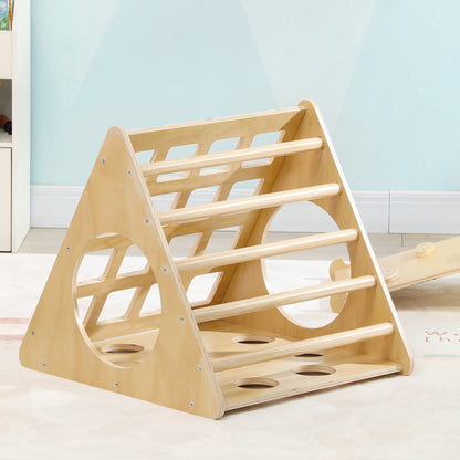 8-in-1 Natural Wood Climbing Triangle for Kids aged 18-48 Months with Climbing Arch Staircase and Sandbag 175x59.5 cm