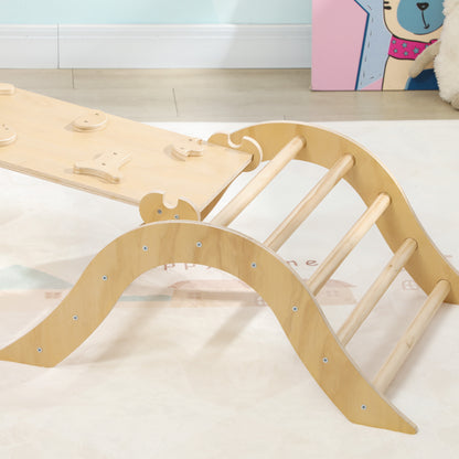 8-in-1 Natural Wood Climbing Triangle for Kids aged 18-48 Months with Climbing Arch Staircase and Sandbag 175x59.5 cm