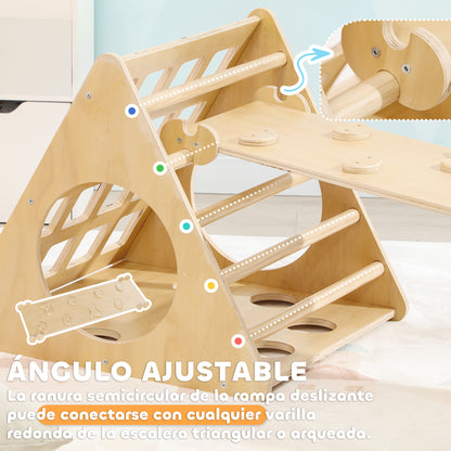 8-in-1 Natural Wood Climbing Triangle for Kids aged 18-48 Months with Climbing Arch Staircase and Sandbag 175x59.5 cm