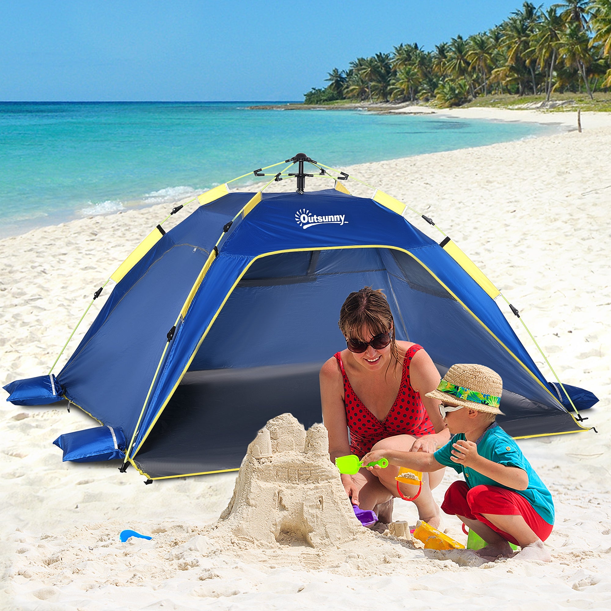 Foldable Beach Tent Pop-up Beach Shelter for 1-2 People with UV Protection Waterproof Carry Bag for Park Camping 86.6"L x 68.1"W x 47.2"H Dark Blue
