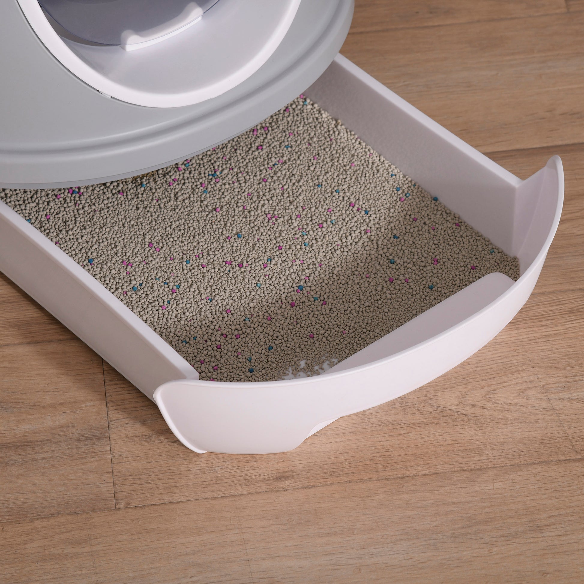 Cat Litter Box Portable Toilet House with Sliding Litter Drawer Swinging Door Skylight + Scoop Provided Dim. 47L x 55W x 44H cm Gray