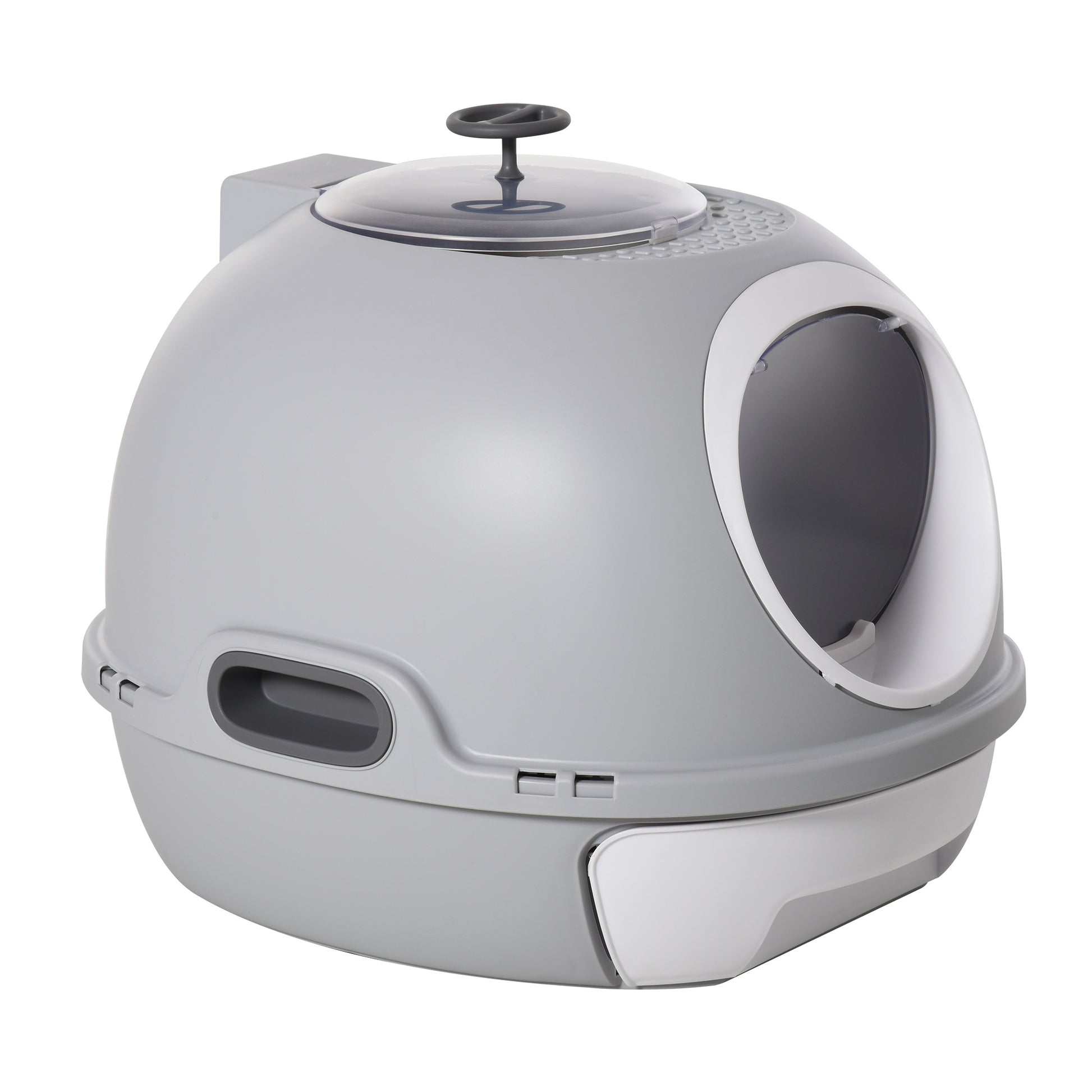 Cat Litter Box Portable Toilet House with Sliding Litter Drawer Swinging Door Skylight + Scoop Provided Dim. 47L x 55W x 44H cm Gray