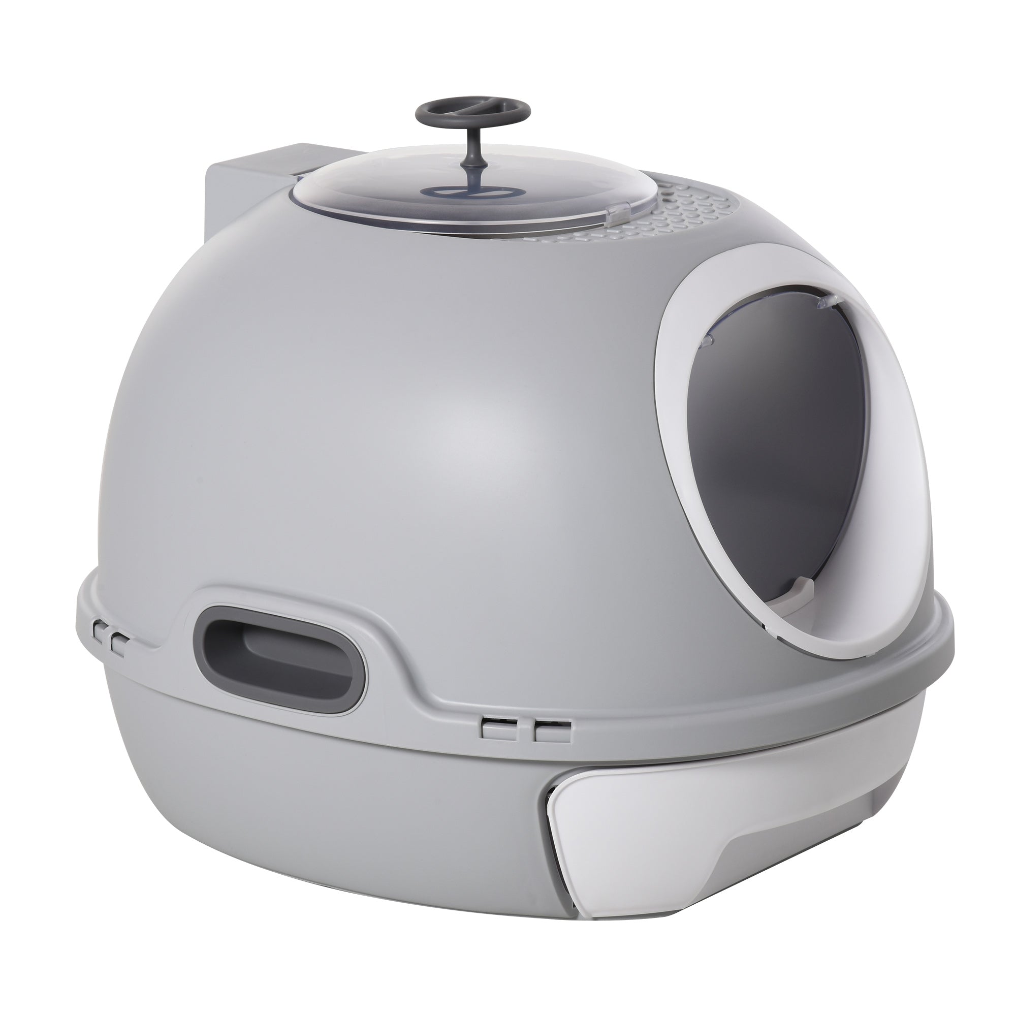 Cat Litter Box Portable Toilet House with Sliding Litter Drawer Swinging Door Skylight + Scoop Provided Dim. 47L x 55W x 44H cm Gray
