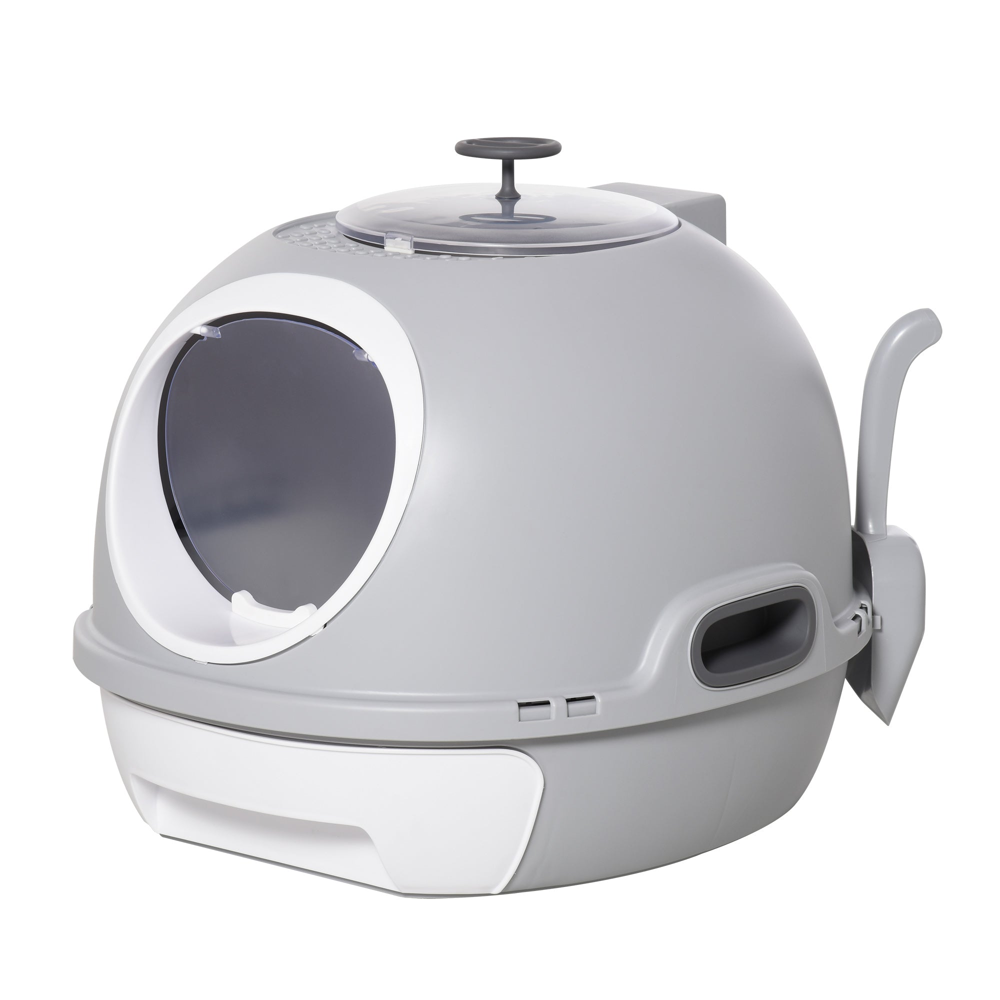 Cat Litter Box Portable Toilet House with Sliding Litter Drawer Swinging Door Skylight + Scoop Provided Dim. 47L x 55W x 44H cm Gray