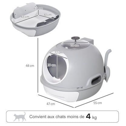 Cat Litter Box Portable Toilet House with Sliding Litter Drawer Swinging Door Skylight + Scoop Provided Dim. 47L x 55W x 44H cm Gray