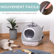 Cat Litter Box Portable Toilet House with Sliding Litter Drawer Swinging Door Skylight + Scoop Provided Dim. 47L x 55W x 44H cm Gray