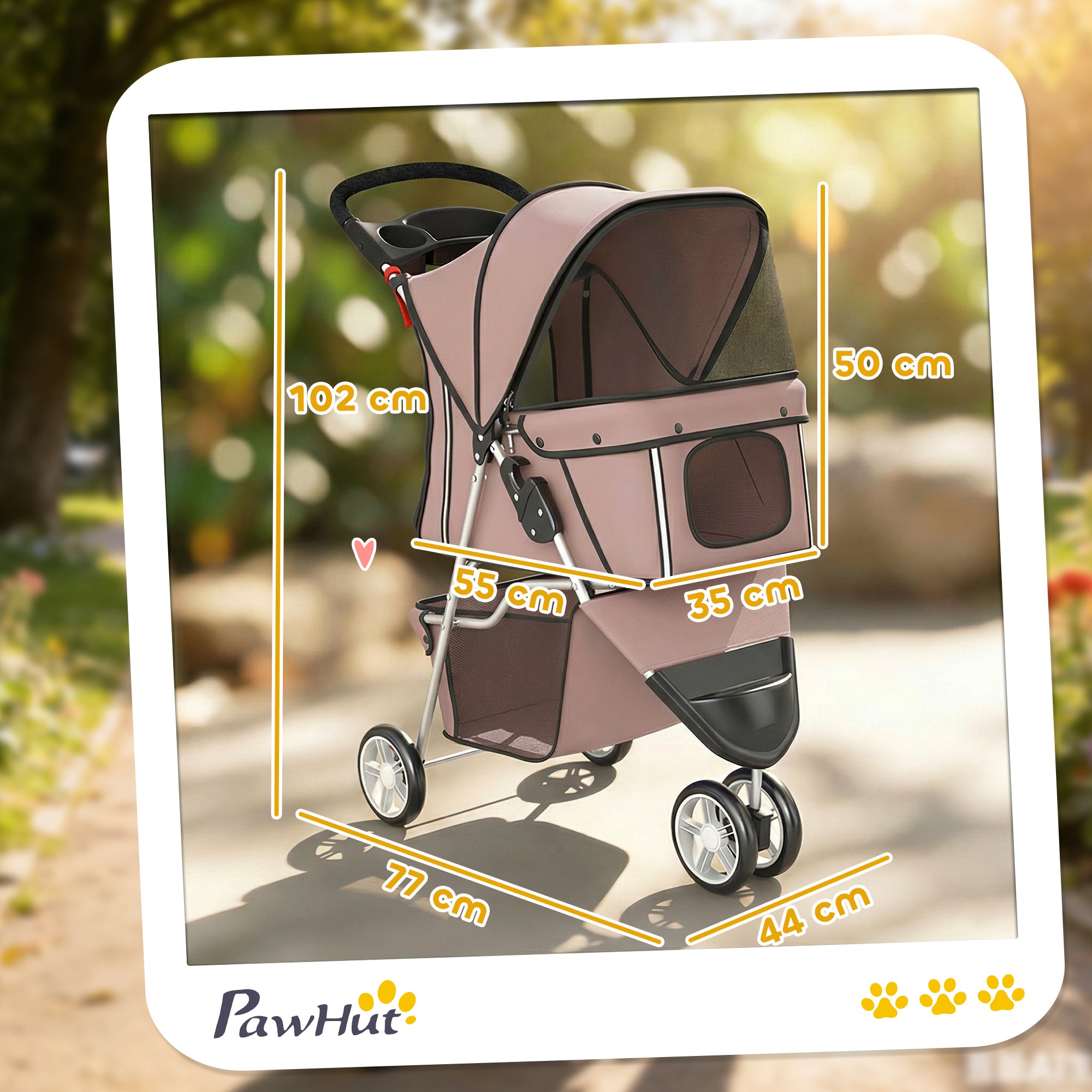 Foldable Pet Stroller for Small Dogs with Storage Basket, Mesh Windows & Cup Holder — 22 lb Capacity, 30.3 x 17.3 x 40.2 in, Brown