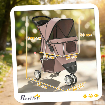 Foldable Pet Stroller for Small Dogs with Storage Basket, Mesh Windows & Cup Holder — 22 lb Capacity, 30.3 x 17.3 x 40.2 in, Brown