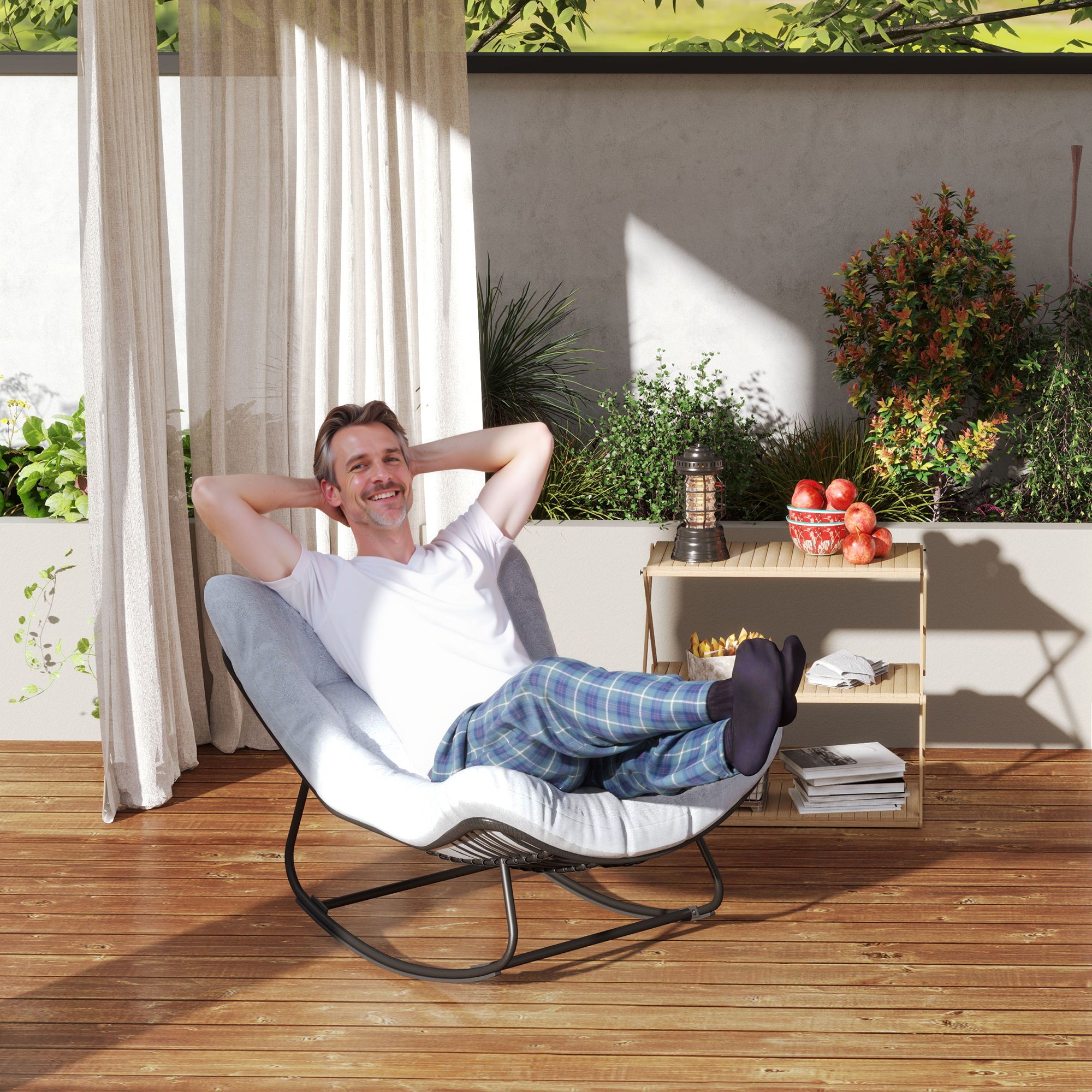 Rattan Swinging Chair Garden Bench with Steel Frame Cushion, Swinging Bench Garden Swing Outdoor Bench Seat Garden Furniture Park Bench for Garden Terrace Park 98 x 111 x 74 cm Gray