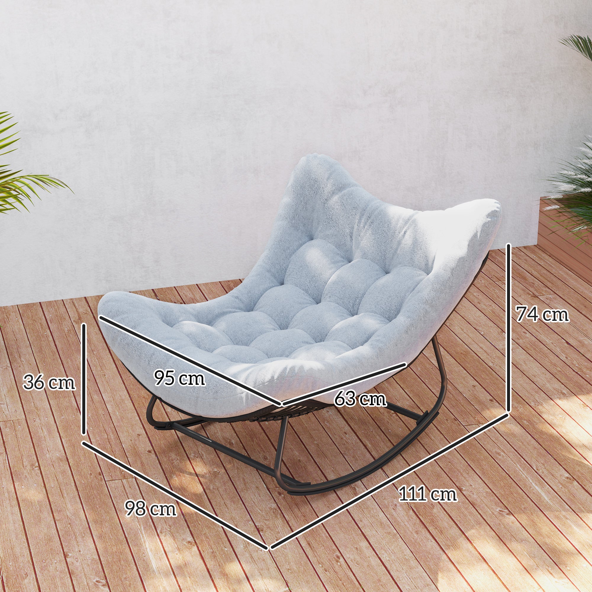 Rattan Swinging Chair Garden Bench with Steel Frame Cushion, Swinging Bench Garden Swing Outdoor Bench Seat Garden Furniture Park Bench for Garden Terrace Park 98 x 111 x 74 cm Gray