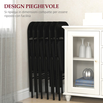 Set of 4 Folding Chairs with Padded Seat, Modern Space-Saving Chairs with Polyester Cushion for Home and Office, Black