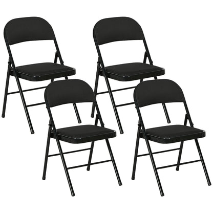 Set of 4 Folding Chairs with Padded Seat, Modern Space-Saving Chairs with Polyester Cushion for Home and Office, Black