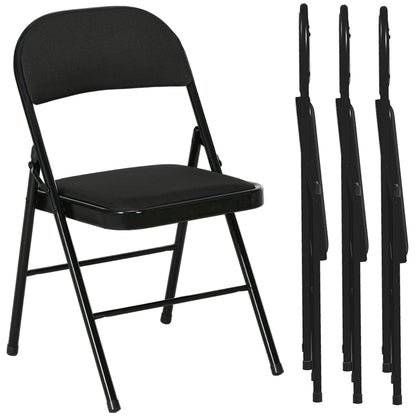 Set of 4 Folding Chairs with Padded Seat, Modern Space-Saving Chairs with Polyester Cushion for Home and Office, Black