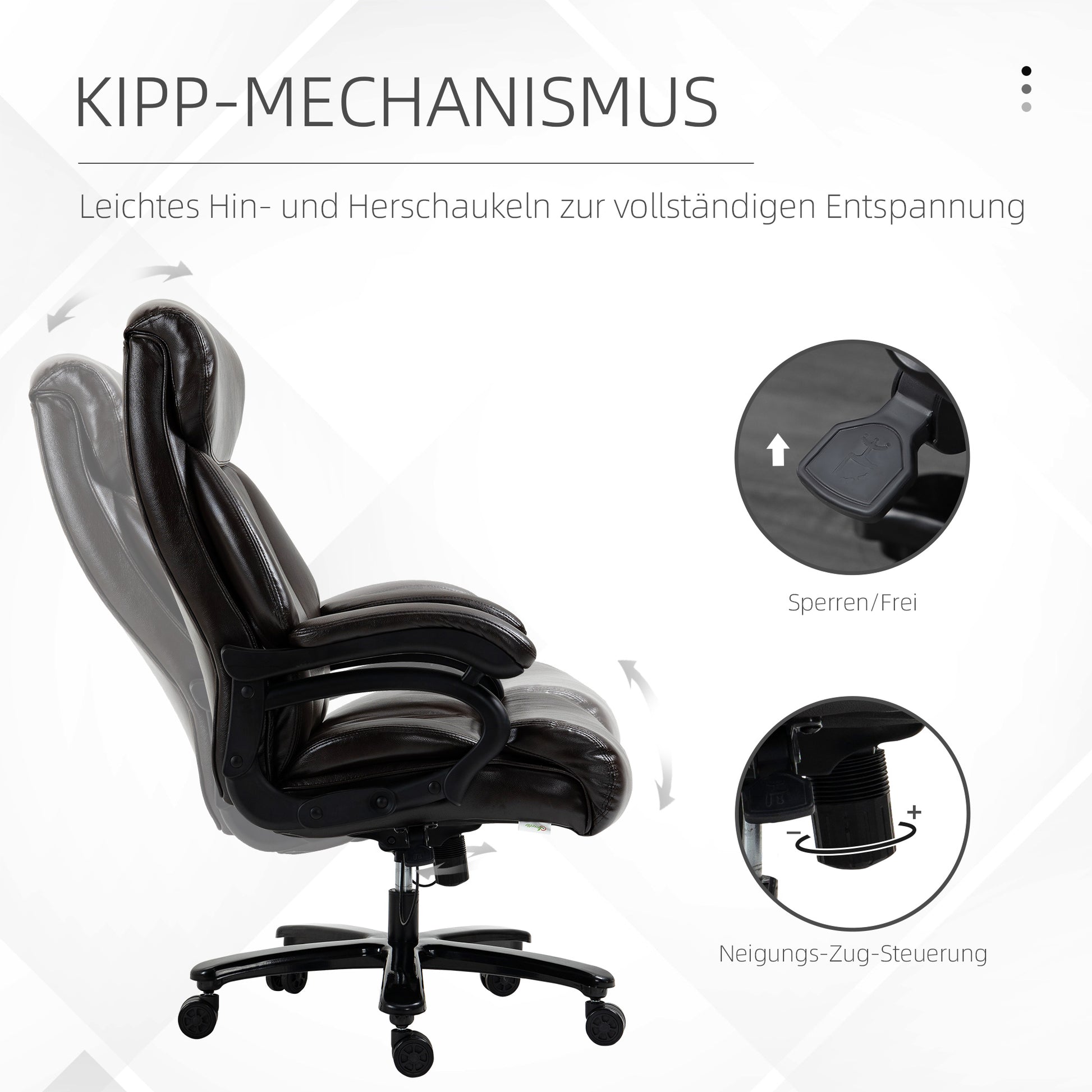 Office Chair Executive Gaming Chair Swivel Chair Rocking Function Thick Padding 180 kg Capacity Ergonomic Design Height Adjustable Faux Leather Brown 72x83x114-122 cm