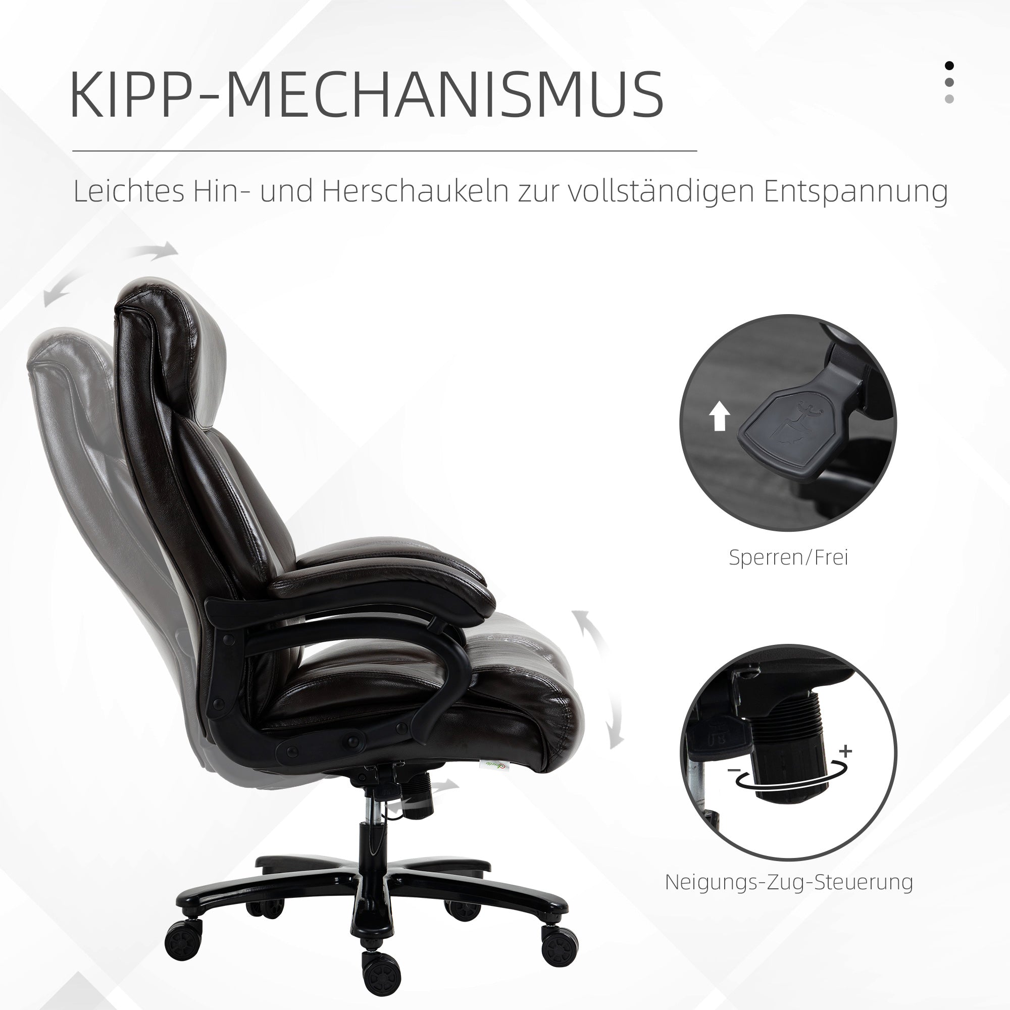 Office Chair Executive Gaming Chair Swivel Chair Rocking Function Thick Padding 180 kg Capacity Ergonomic Design Height Adjustable Faux Leather Brown 72x83x114-122 cm