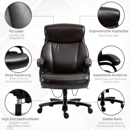 Office Chair Executive Gaming Chair Swivel Chair Rocking Function Thick Padding 180 kg Capacity Ergonomic Design Height Adjustable Faux Leather Brown 72x83x114-122 cm