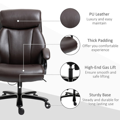Office Chair Executive Gaming Chair Swivel Chair Rocking Function Thick Padding 180 kg Capacity Ergonomic Design Height Adjustable Faux Leather Brown 72x83x114-122 cm