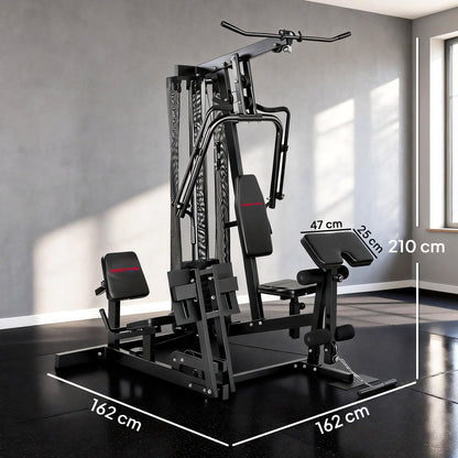 SPORTNOW Home Gym Station with Lat Pulldown & Butterfly Bar, 65 kg Weight Stack, Cable Leg Press — Multifunction Strength Trainer (Up to 120 kg Capacity)