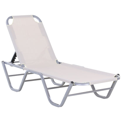 Sun Lounger Beach Chair 5-Position Aluminum Garden Lounge Chair Textilene Beige 163 x 58.5 x 91 cm