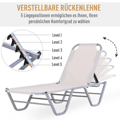 Sun Lounger Beach Chair 5-Position Aluminum Garden Lounge Chair Textilene Beige 163 x 58.5 x 91 cm