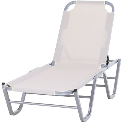 Sun Lounger Beach Chair 5-Position Aluminum Garden Lounge Chair Textilene Beige 163 x 58.5 x 91 cm